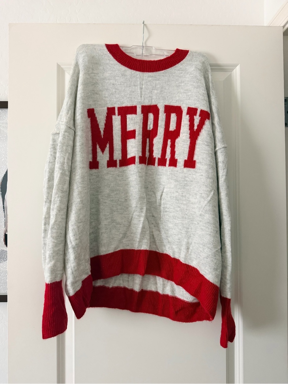CeCe Gray Crewneck Sweater with Red 'MERRY' Lettering - Picture 2 of 2
